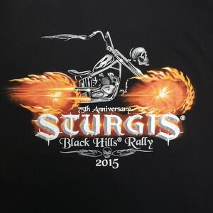 Sturgis Bike Rally Event T-Shirt Black 75th Anniversary 2015 Flame Bikercore 2XL